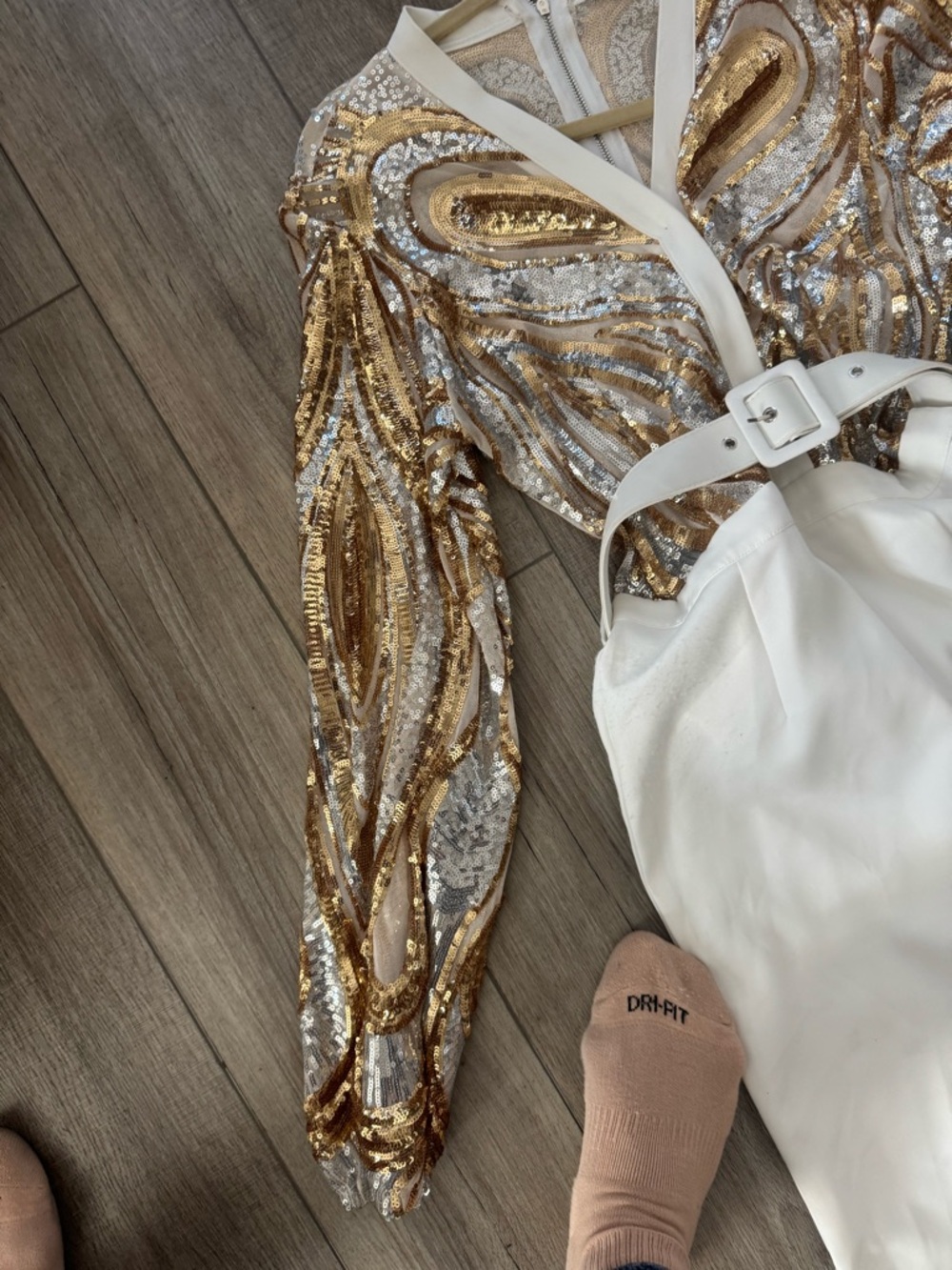 Sequin Gold & White Wide-Leg Jumpsuit - Picture 4 of 5